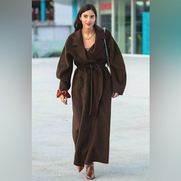 Double-breasted Belted Wool Trench Coat - Picture 12 of 14